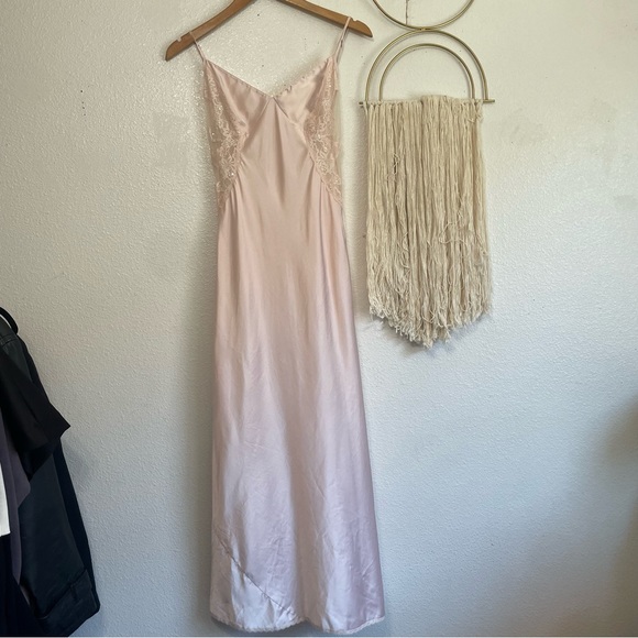 Victoria's Secret Dresses & Skirts - Vintage victoria secret pink maxi lace slip dress with v low back and slit